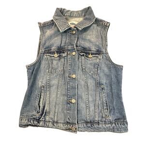 Old Navy Denim Vest Womens Medium Sleeveless 100% Cotton Button Front Vintage
